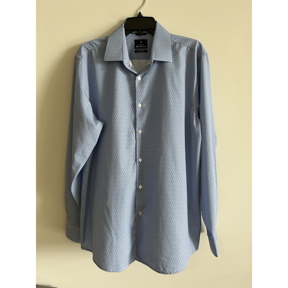 Ben Sherman Size Large Blue and White Dot Long Sleeve Button-Up Shirt